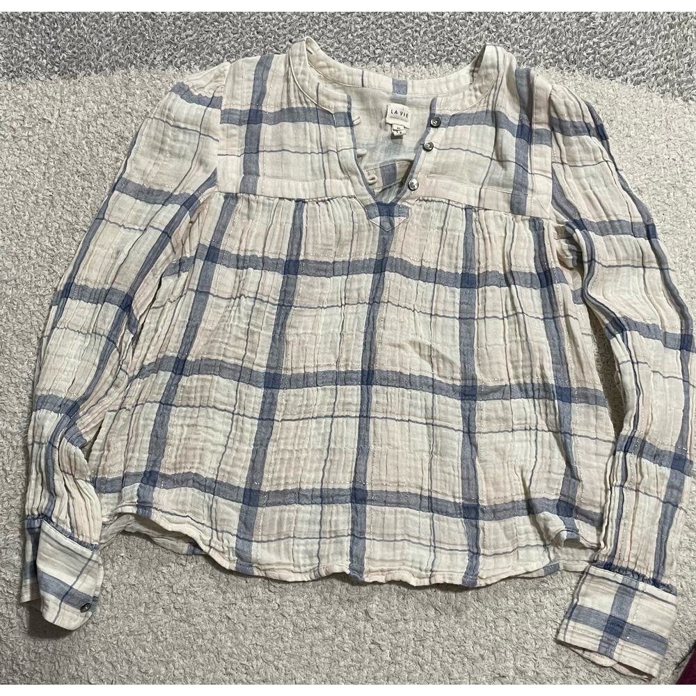 Rebecca Taylor La Vie Womens XS Long Sleeve Pop Over Plaid Button Up Top Shirt